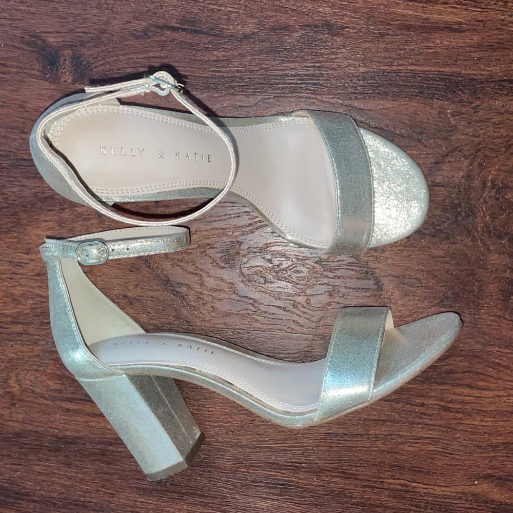 Gold ankle strap pumps